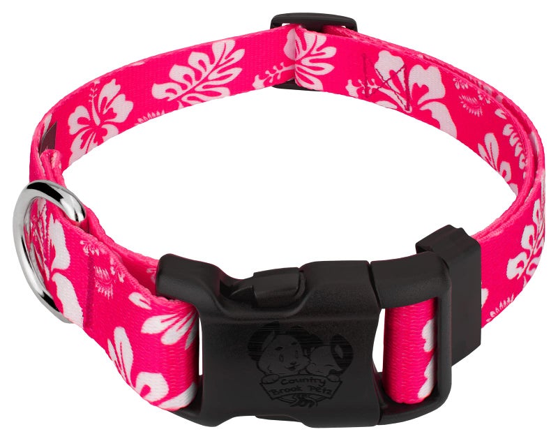 Country Brook Design Country Brook Petz - Deluxe Pink Hawaiian Dog Collar - Made in The U.S.A. - Summer Breeze Collection Featuring Sunny Designs (1 Inch, Large) - Image 1